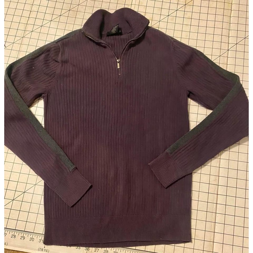 Calvin Klein Jeans Mens Purple Ribbed Quarter Zip Sweater Side Stripe Medium
